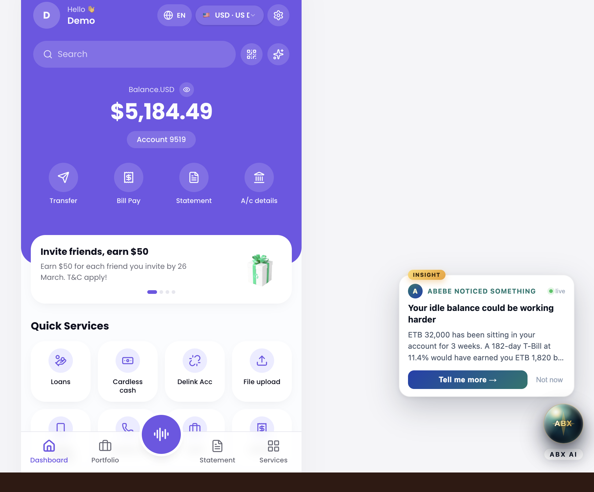 ABX Handy, retail dashboard with AI insight nudge